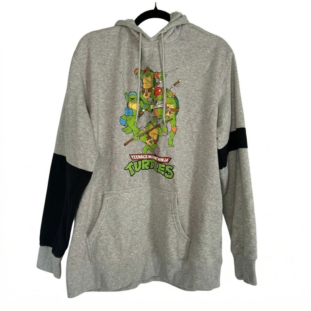 Nickelodeon TMNT Grey Black Colorblock XL 90s Cartoon Graphic Hoodie